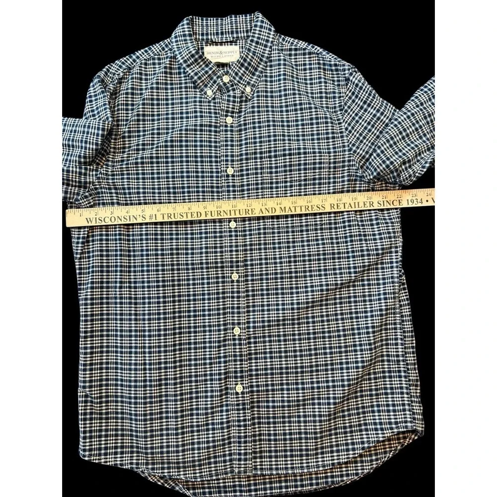 Ralph Lauren Denim & Supply Checkered Cotton Men's Shirt Size LG, Blu/Wh VINTAGE